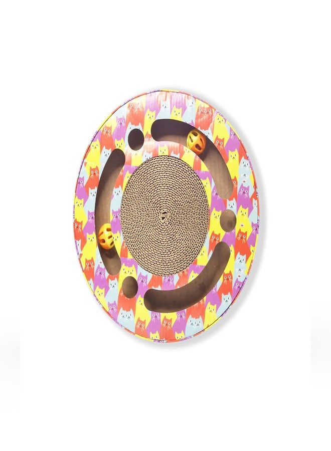 Pawsindia Cat Scratch Pad, Scratching Post, Scratcher Bed, Interactive Scratcher with Bell for Small Kittens and Adult Cats, Durable Cardboard, Scratch and Play, Round Shape, Size: 13 Inches - Image 2